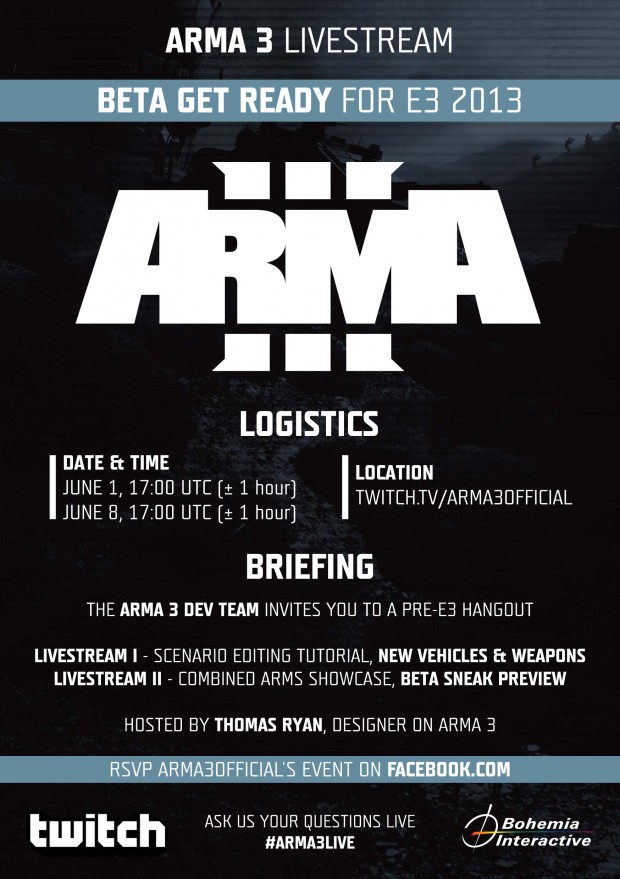 -Arma 3 Pre-E3 Livestream Hangout Invitation for TwitchTV 148x21