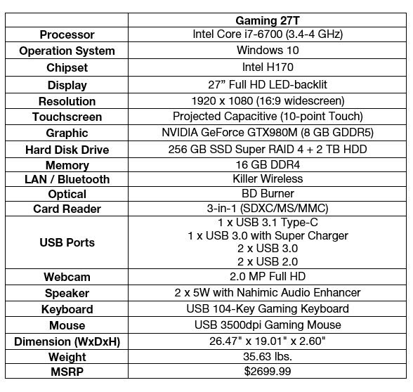 msi all in one gaming pc specs